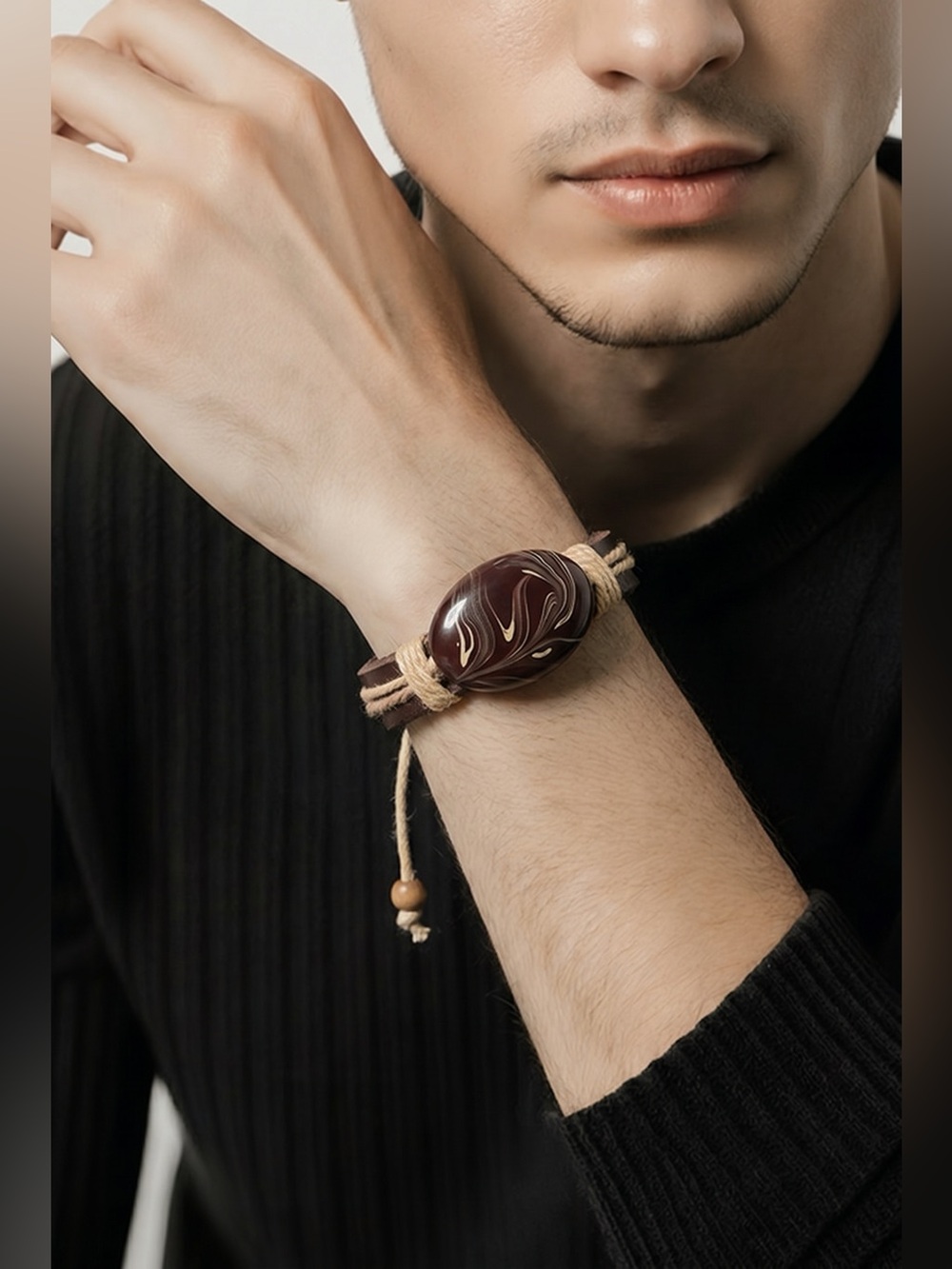 Adjustable Leather Bracelet with Stone